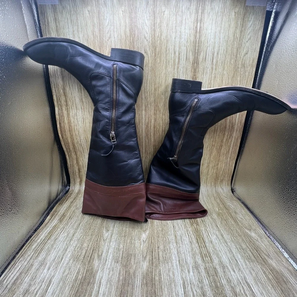 Johnston & Murphy Riding Boots Women's 8.5 M Black Brown Leather Two Tone Buckle